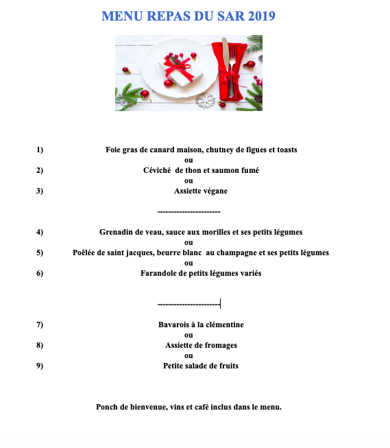 Menus du repas de noel